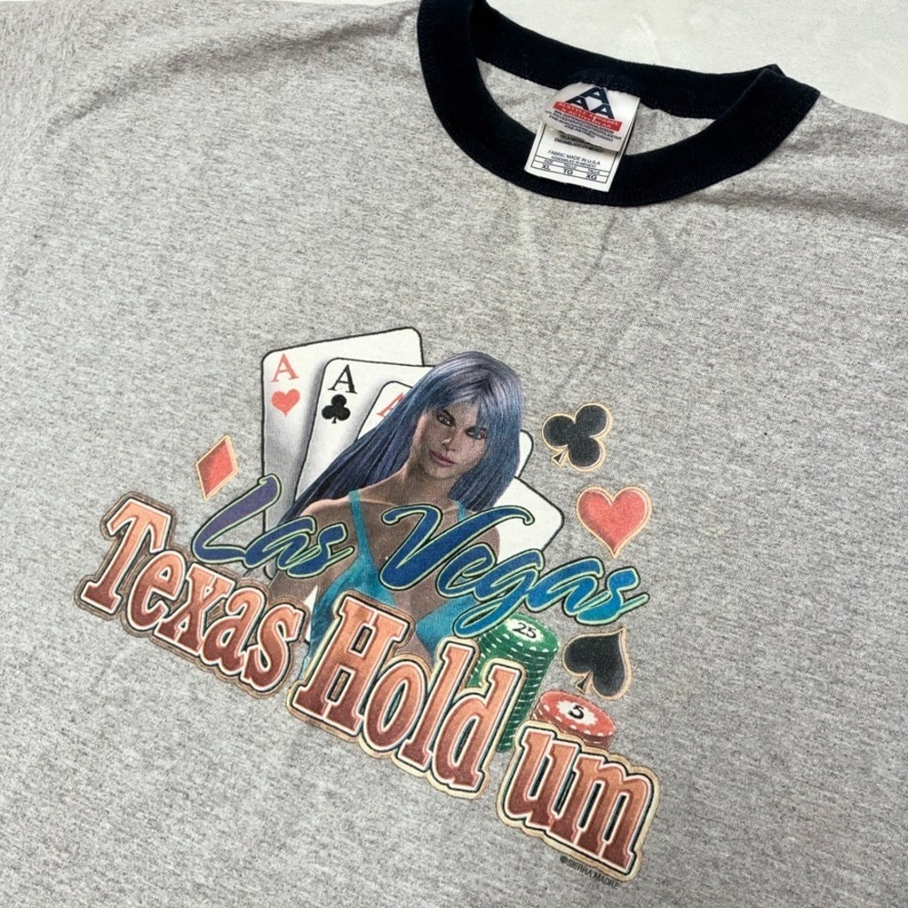 Vintage Y2K Early Internet Texas Hold Um Poker Ringer T-Shirt 00s Sim E‎ Girl XL
